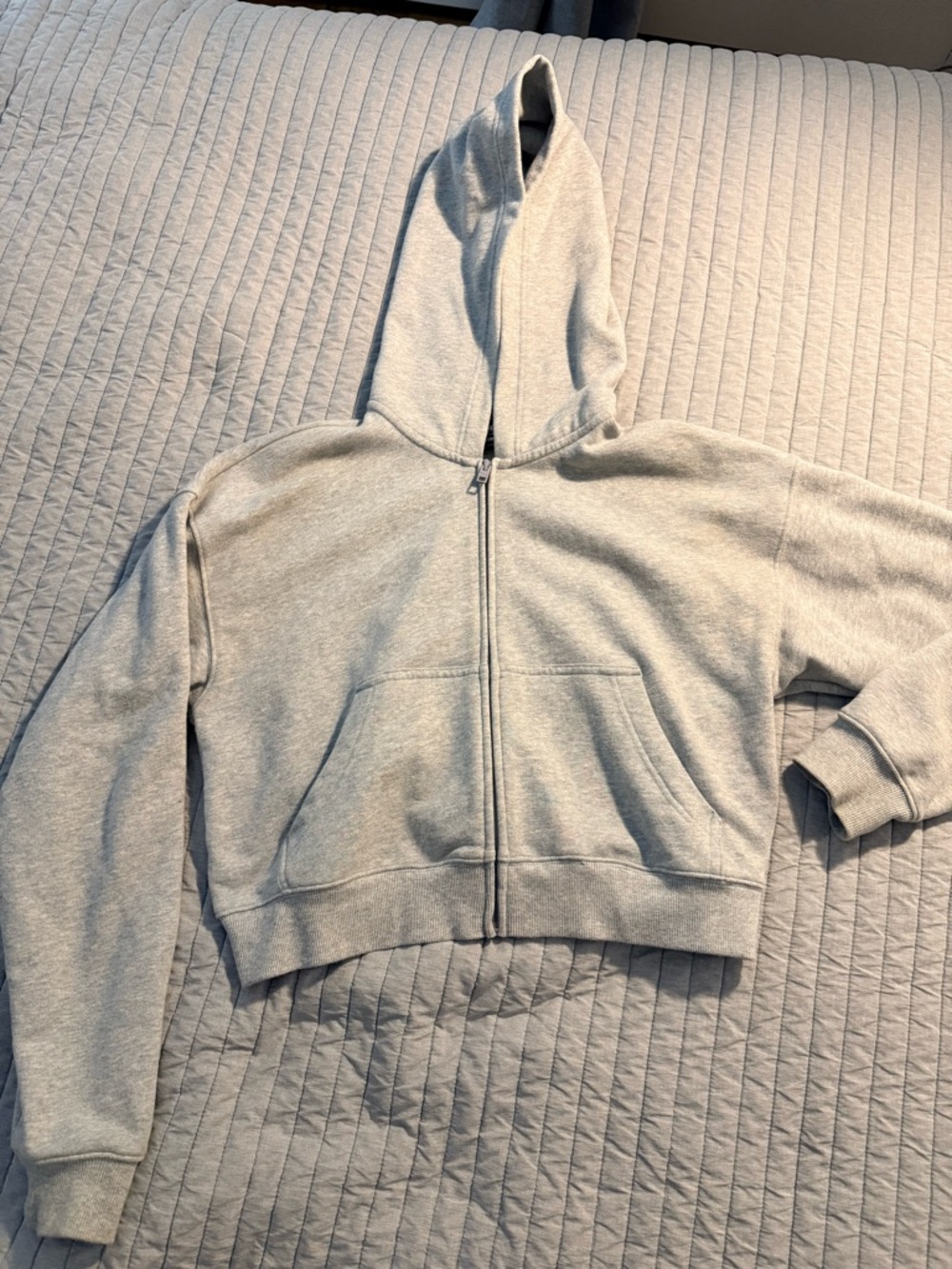 TNA Light Gray Cropped Terry Boyfriend Zip-Up Hoodie